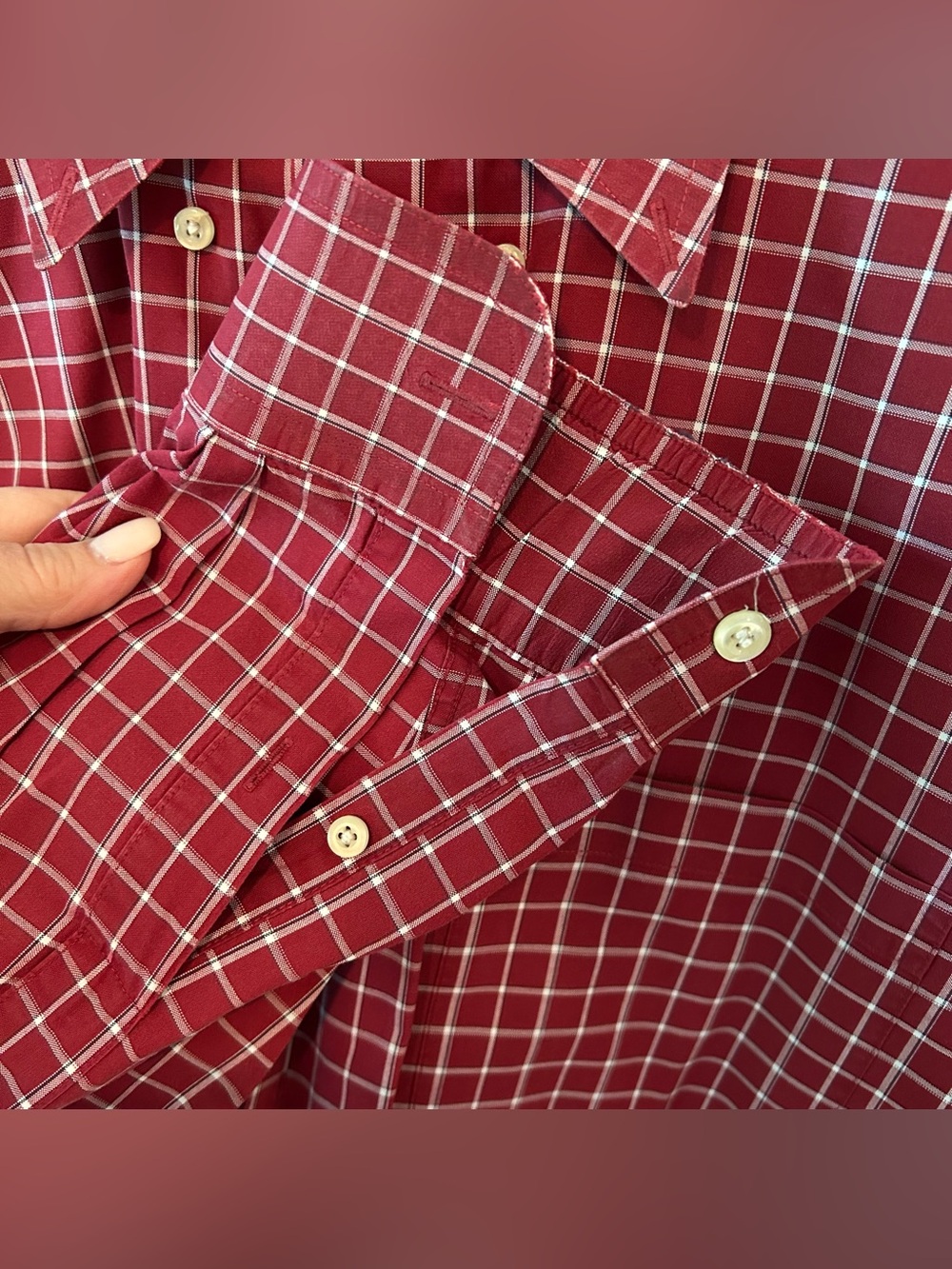 Talbots Red Windowpane Button-Down Shirt - Picture 3 of 7